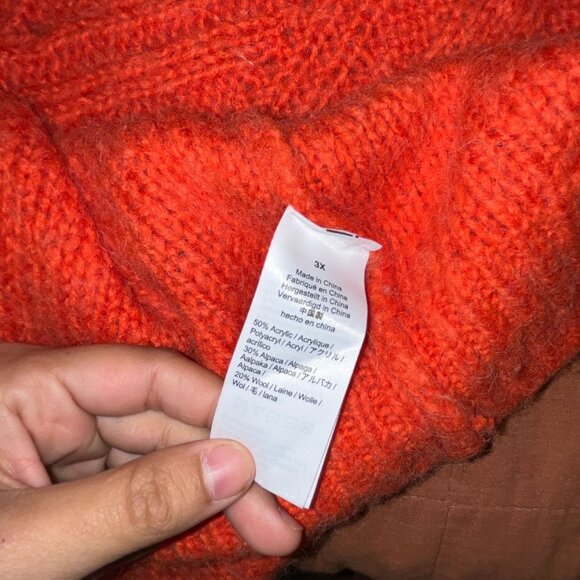 J.Crew Womens Orange Cable Knit  Poinele Sweater With Popcorn Flowea Sweater 3x - Picture 8 of 9
